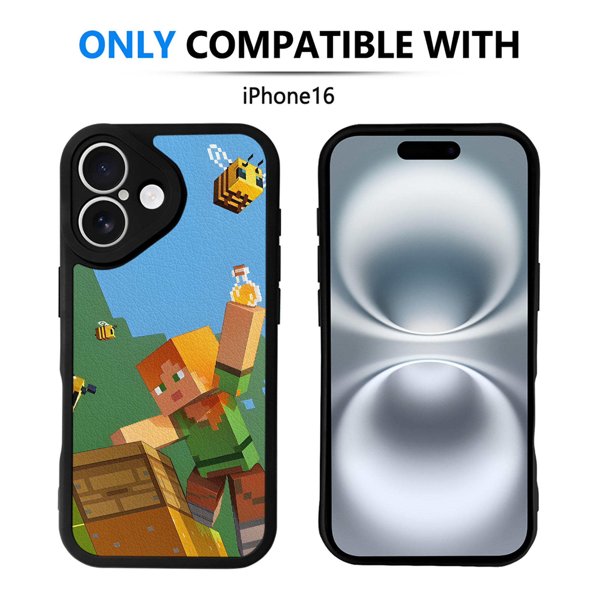 （画像用） マインクラフト ブロックの世界 Minecraft MC Block world 【iPhone 16シリーズ対応】シリコンスマホケース（レザー調） 材質：シリコン